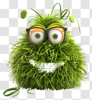 Grass Emoji - Quirky Green Fuzzy Creature With Glasses Transparent PNG