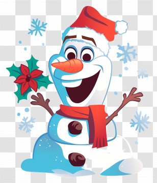 Frozen Olaf - Funny Snowman With Santa Hat And Holly Transparent PNG
