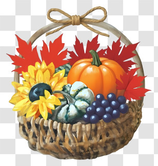 Thanksgiving Bucket - Harvest Basket With Autumn Produce Transparent PNG