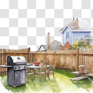 Watercolor Barbecue
 - Backyard With Grill And Furniture Transparent PNG