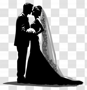 Bride And Groom Silhouette - Elegant Black Silhouette Of Bride And Groom Transparent PNG