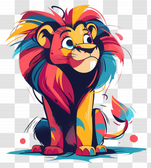 Lion - Colorful Lion In Cartoon Style Transparent PNG