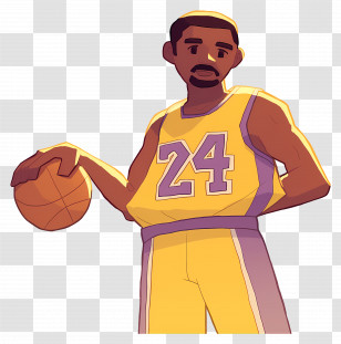 Kobe Bryant - Basketball Player In Yellow Uniform Cartoon Style Transparent PNG