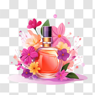 Perfume Bottle - Perfume Bottle With Floral Decor Transparent PNG