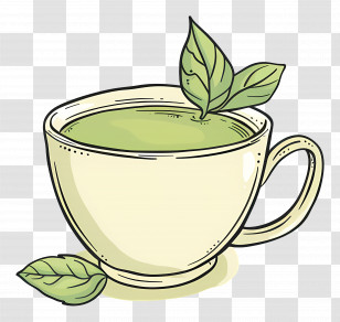 Green Tea - Herbal Green Tea Cup Illustration With Leaves Transparent PNG