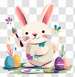 Bunny Painting Easter Eggs - Easter Bunny Painting Eggs Transparent PNG