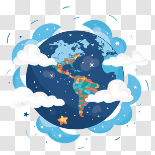 Planet Earth - Illustrated Earth With Clouds Transparent PNG