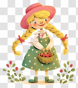 Cartoon American Girl - Cute Girl With Strawberries Transparent PNG