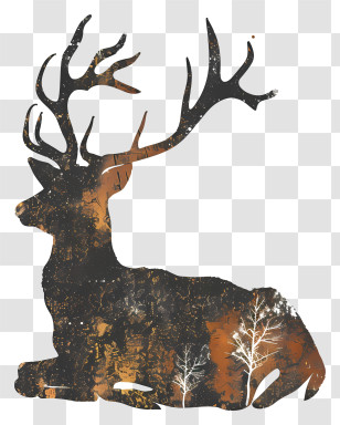 Deer Silhouette - Deer Silhouette With Nature Details Transparent PNG