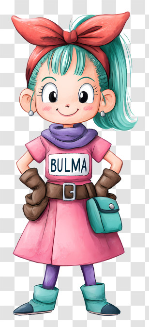 Bulma - Cute Teal-Haired Girl In Pink Dress Transparent PNG