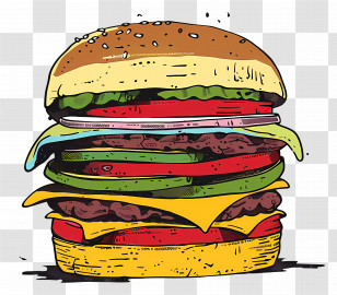 Hamburger - Stacked Cheeseburger Illustration Transparent PNG