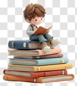 Boy Reading Book - Reading Boy On Stack Of Books Transparent PNG