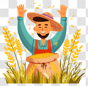Happy Farmer - Happy Farmer Illustration With Grain Sack In Harvest Transparent PNG