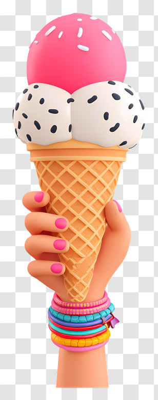 Hand Holding Ice Cream Cone - Colorful Hand Holding Ice Cream Cone Transparent PNG