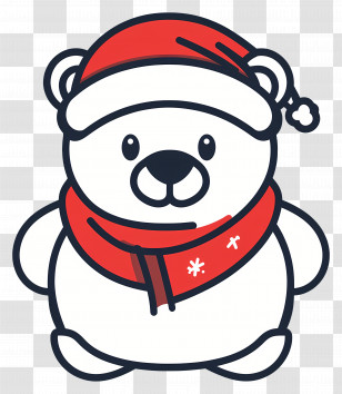 Christmas Bear - Polar Bear With Santa Hat And Scarf Transparent PNG