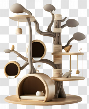 Cat Tree - Wooden Cat Tree With Toys Transparent PNG