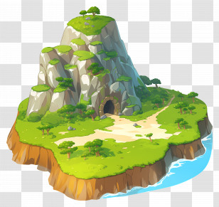 Cartoon Mountain - Cartoon Island With Mountain And Cave Transparent PNG