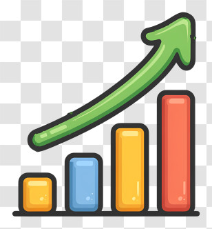Graph With Raising Arrow - Colorful Bar Chart With Upward Arrow Transparent PNG