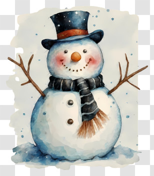 Watercolor Painting - Watercolor Smiling Snowman With Hat And Scarf Transparent PNG