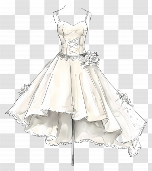 Short Wedding Dress - Elegant Illustration Of A White Wedding Dress Transparent PNG