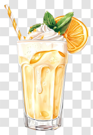 Lassi Beverage - Orange Juice Drink With Cream Decoration Transparent PNG