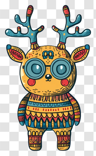 Weird Reindeer - Cute Colorful Doodle Deer With Antlers Transparent PNG