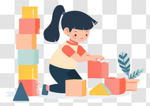 Child Playing Blocks - Girl Playing With Colorful Blocks Transparent PNG