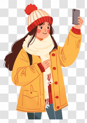 Woman Taking Selfie - Girl Taking Selfie In Winter Clothes Transparent PNG