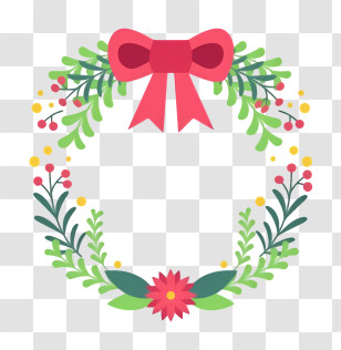 Wreath - Festive Holiday Wreath With Red Bow Transparent PNG