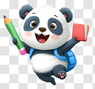Cheerful Panda Ready For School - Happy School Panda With Pencil Transparent PNG