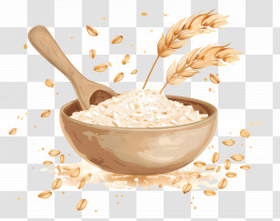 Oatmeal - Rustic Bowl With Oats And Wheat Illustration Transparent PNG
