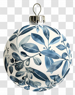Decorative Ornament - Blue And White Christmas Ornament With Floral Design Transparent PNG