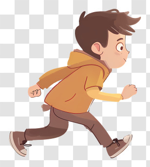 Little Boy Running - Cartoon Boy Running In Hoodie Transparent PNG