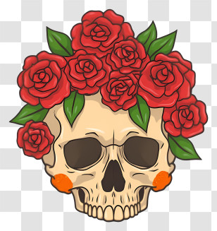 Halloween Skull Flowers - Skull With Roses For Day Of The Dead Transparent PNG