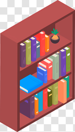 Icon - Bookshelf With Colorful Books And Plant Transparent PNG