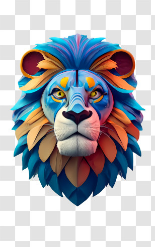 Blue 3d Lion - Colorful Lion Face Illustration Transparent PNG
