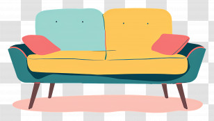 Colorful Cartoon Sofa - Colorful Cartoon Sofa With Vibrant Cushions Transparent PNG