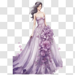 Wedding Dress - Elegant Woman In Purple Floral Dress Transparent PNG