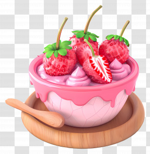 Strawberry Smoothie Bowl - Strawberry Dessert In Pink Bowl Transparent PNG