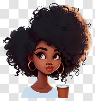 Cartoon Black Girl - Curly Haired Girl With Coffee Cup Transparent PNG