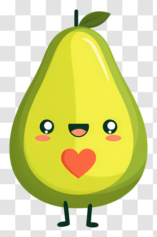 Kawaii Avocado Character - Happy Pear Cartoon With Heart Transparent PNG