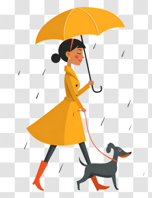 Walking In Rain - Woman With Umbrella Walking Dog In Rain Transparent PNG