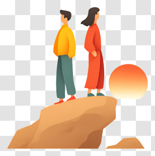 Couple Watching Sunset - Couple On Rock At Sunset Transparent PNG