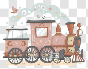 Cartoon Train - Pink Vintage Locomotive Train Illustration Transparent PNG