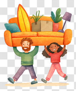 People Carrying Couch - Couple Moving A Couch Transparent PNG