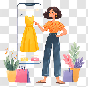 Online Shopping - Woman Shopping Dress Online Transparent PNG