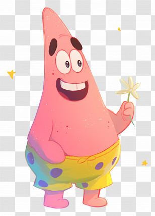 Patrick Star - Pink Starfish Character Holding Flower Transparent PNG