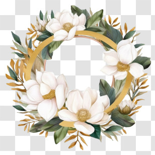 Magnolia Flower Wreath
 - Elegant Magnolia Flower Wreath Decoration Transparent PNG