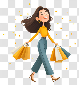 Woman Holding Multiple Shopping Bags - Happy Woman Carrying Shopping Bags Transparent PNG