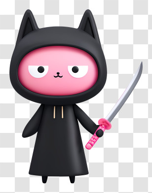 Kawaii Character - Cat Ninja With Pink Face And Sword Transparent PNG